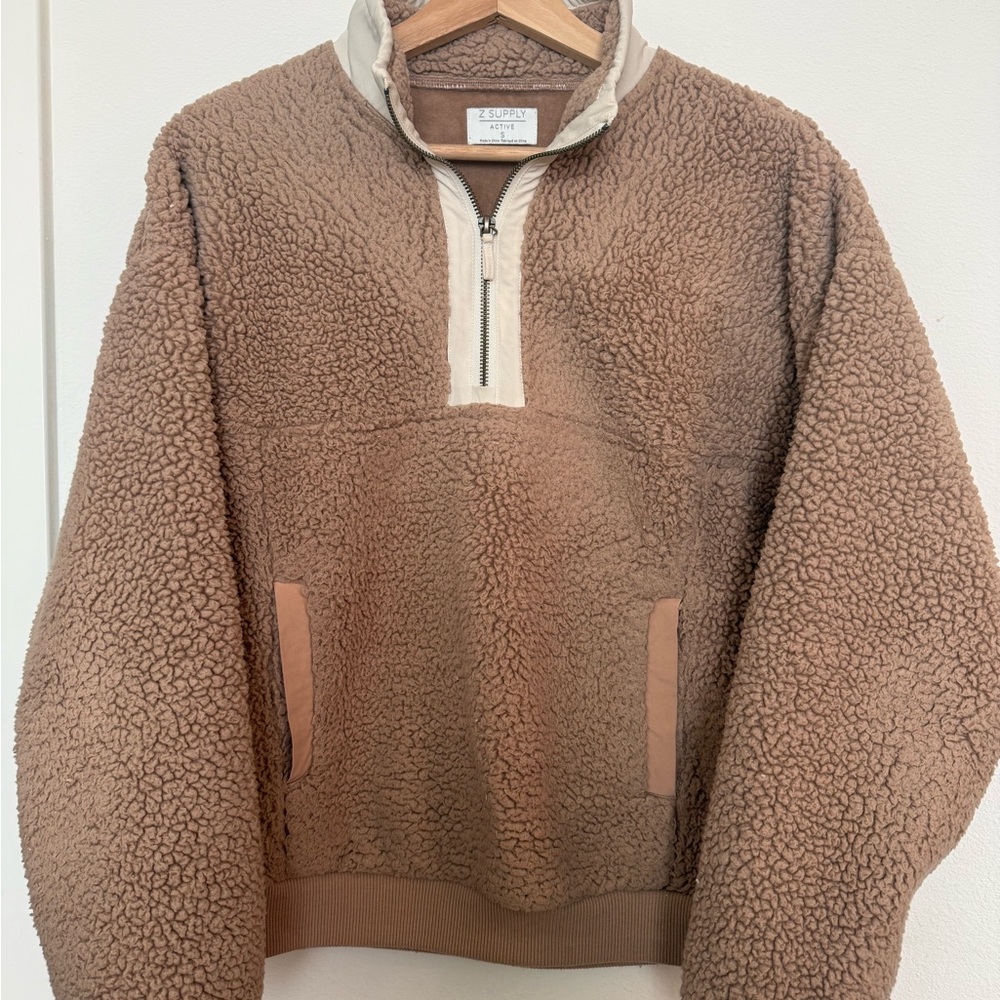 Z Supply Cozy Brown Sherpa Quarter-Zip Sweater